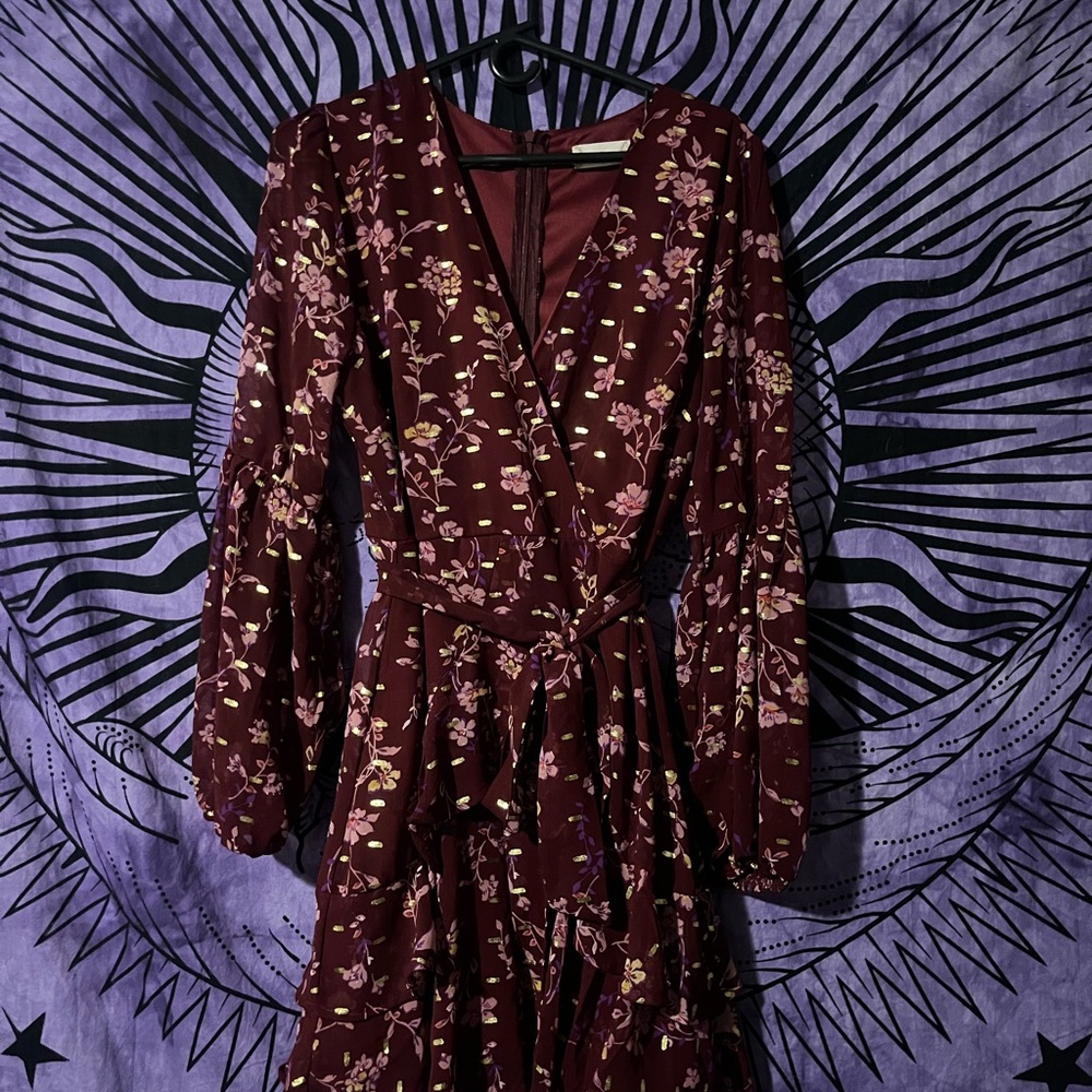 Floral Burgundy Long Sleeve Dress